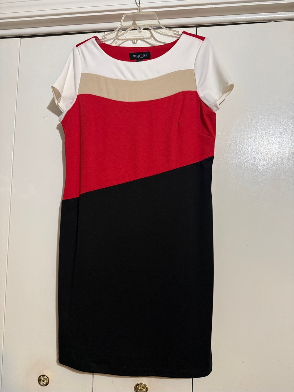 Perceptions Colorblock Midi Dress in Red, Black & Cream